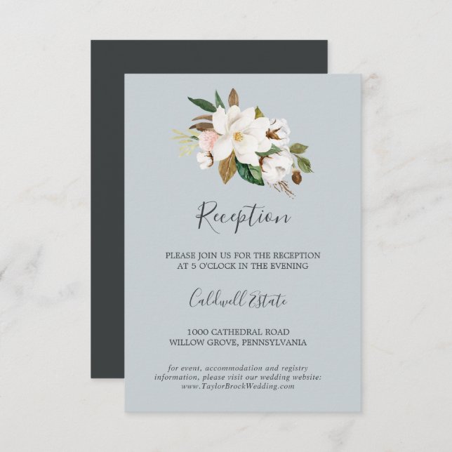 Elegant Magnolia | Blue Grey Reception Insert Card (Front/Back)