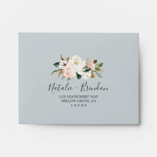 Elegant Magnolia Blue Grey Self-Addressed RSVP Envelope