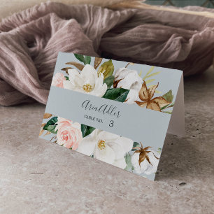 Elegant Magnolia Blue Grey Wedding Place Cards