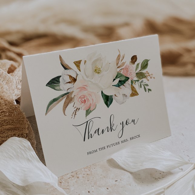 Elegant Magnolia | Blush Future Mrs Thank You Card (Creator Uploaded)