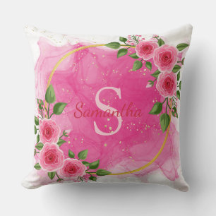 Elegant Magnolia   Blush Monogrammed Throw Pillow