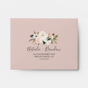 Elegant Magnolia   Blush Self-Addressed RSVP Envelope