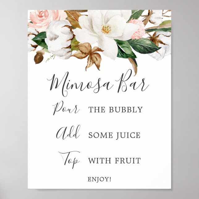 Elegant Magnolia Bridal Shower Mimosa Bar Sign (Front)
