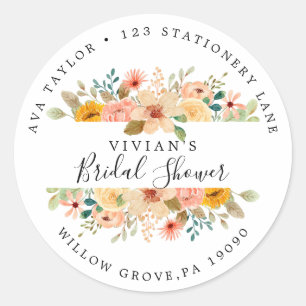 Elegant Magnolia Bridal Shower Return Address Stic Classic Round Sticker