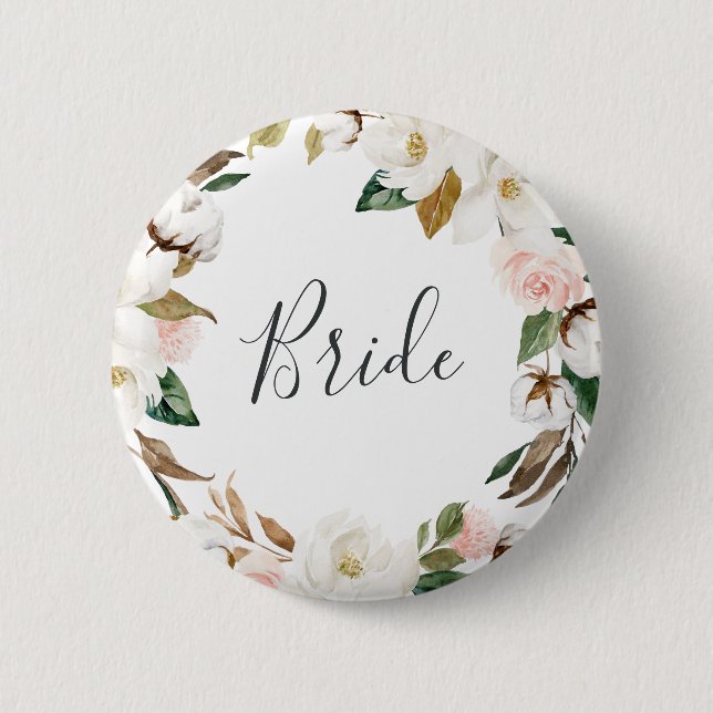 Elegant Magnolia Bride Bridal Shower 2 Inch Round Button (Front)