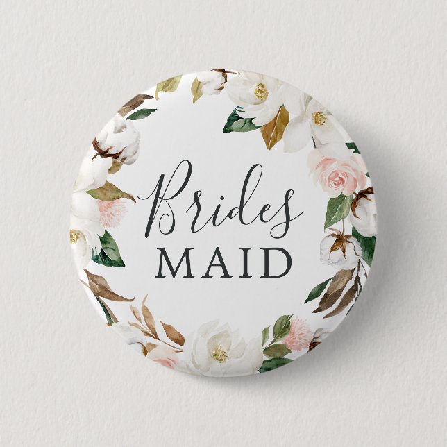 Elegant Magnolia Bridesmaid Bridal Shower 2 Inch Round Button (Front)