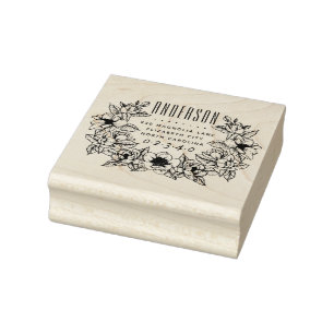 Elegant Magnolia Custom Family Name Return Address Rubber Stamp