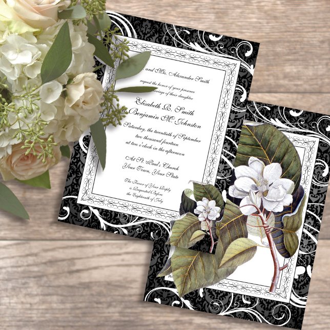 Elegant Magnolia Damask Southern Belle Wedding Invitation (Creator Uploaded)