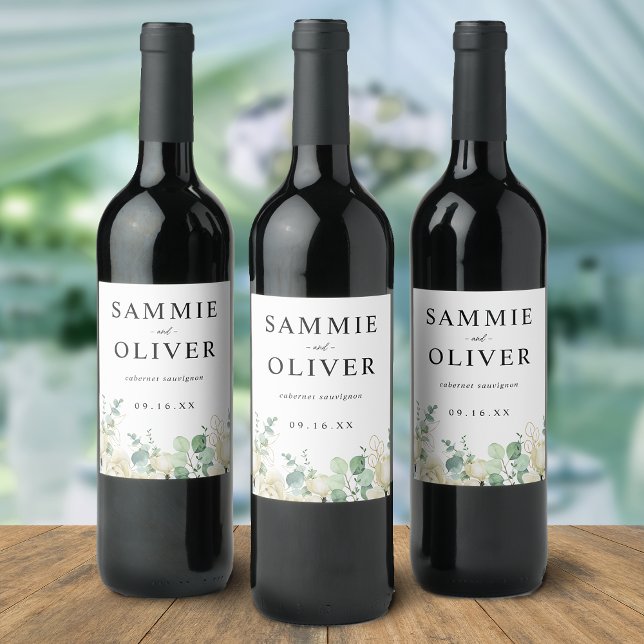 Elegant Magnolia Eucalyptus Personalized Wedding Wine Label (Elegant Magnolia Eucalyptus Personalized Wedding Wine Label)