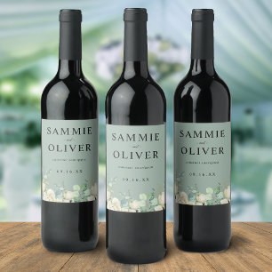 Elegant Magnolia Eucalyptus Personalized Wedding Wine Label