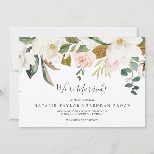 Élégant Magnolia | Faire-part Elopement blanc (Devant)