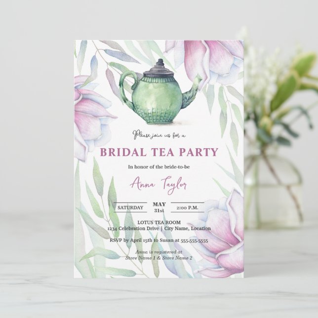 Elegant Magnolia Floral Bridal Tea Party Invitation (Standing Front)