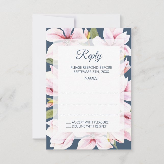 Elégant Magnolia Floral Mariage Cartes de réponse (Devant)