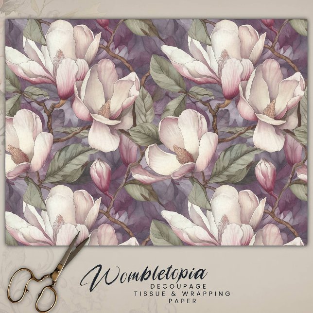Elegant Magnolia Floral Pink on Purple Tissue Paper (Creator Uploaded)
