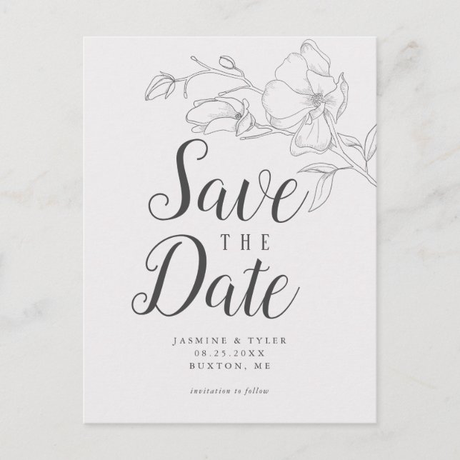 Elegant Magnolia Flower Wedding Save the Date Announcement Postcard (Front)