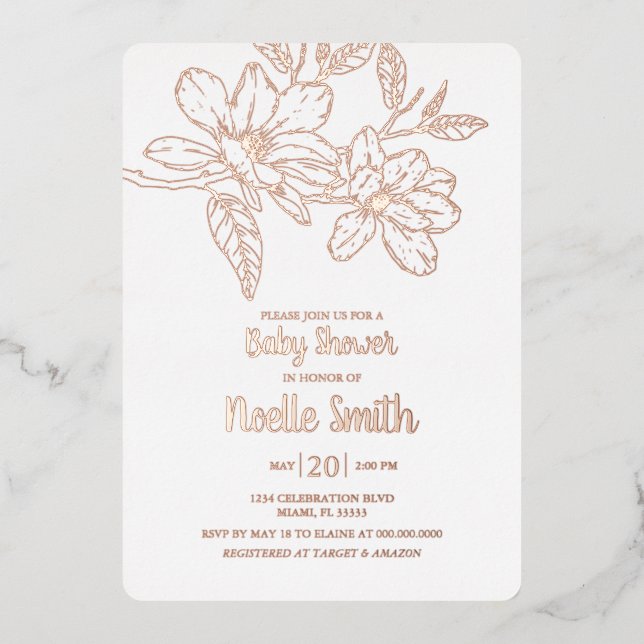 Elegant Magnolia Flowers, Baby Shower (Front)