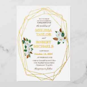 Elegant Magnolia Foil Wedding Invitation