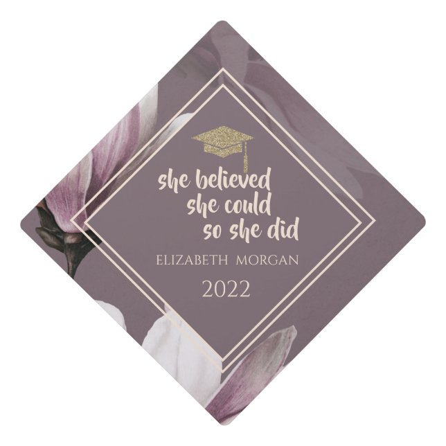 Elegant Magnolia Glitter Grad Cap (Front)