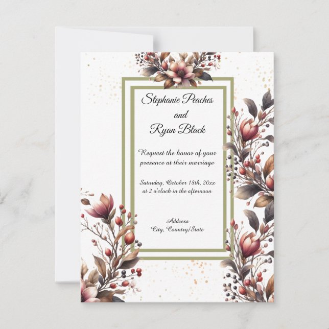 Elegant Magnolia Gold Accent Wedding Invitation (Front)