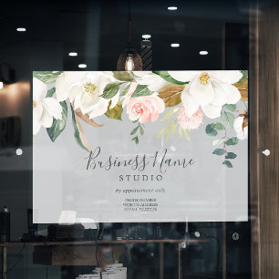 Elegant Magnolia Gray Business Window Cling