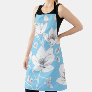 Elegant Magnolia Line Art – Minimalist Floral Apron