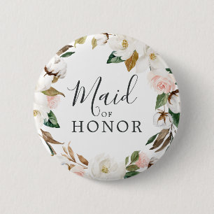 Elegant Magnolia Maid of Honor Bridal Shower 2 Inch Round Button