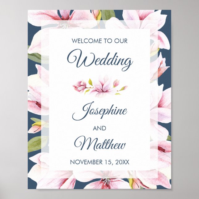 Elégant Magnolia Mariage Affiche de bienvenue (Devant)