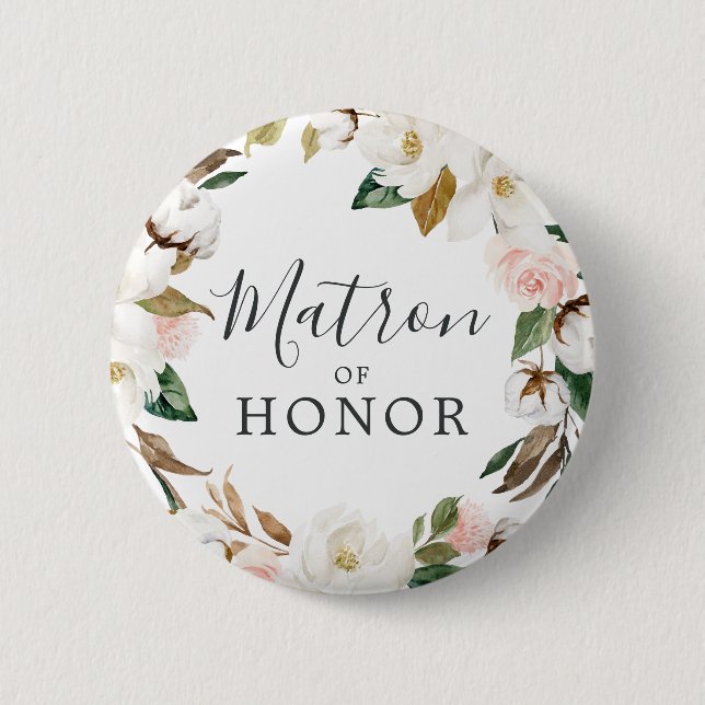 Elegant Magnolia Matron of Honour Bridal Shower 2 Inch Round Button (Front)