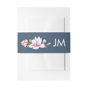 Elegant Magnolia Monogram Floral Wedding Invitation Belly Band