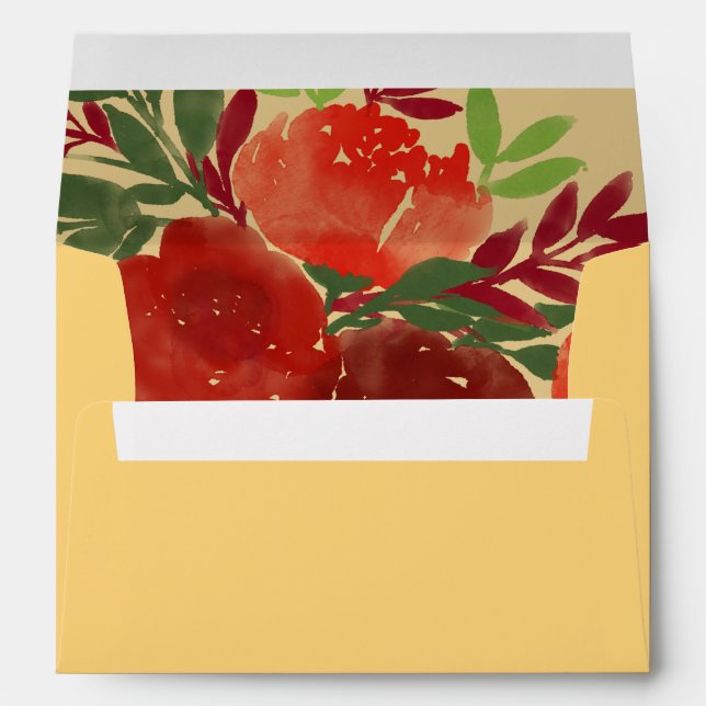 Elegant Magnolia Mustard Yellow & Blush  Wedding Envelope (Back (Bottom))