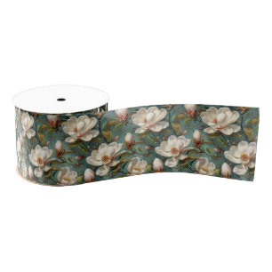 Elegant Magnolia Pattern Grosgrain Ribbon
