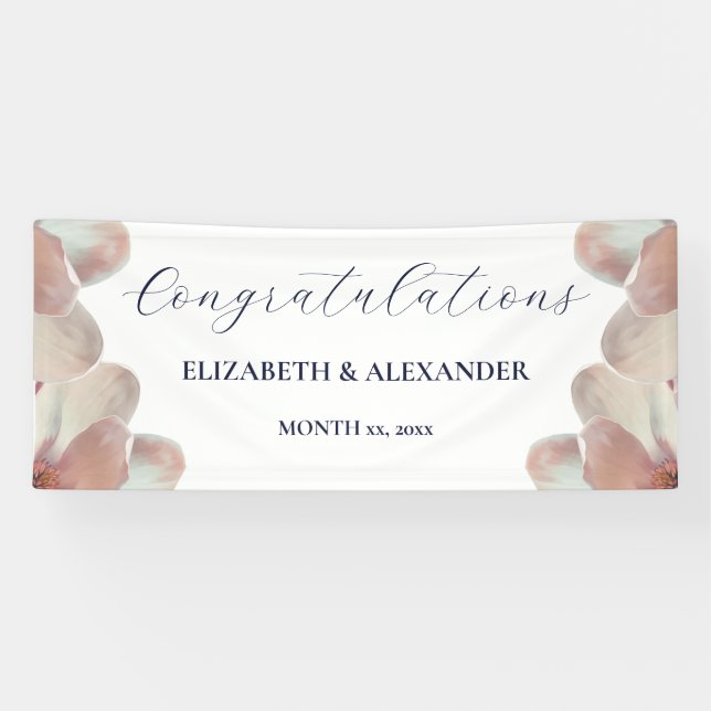 Elegant Magnolia Pink and White Wedding  Banner (Horizontal)