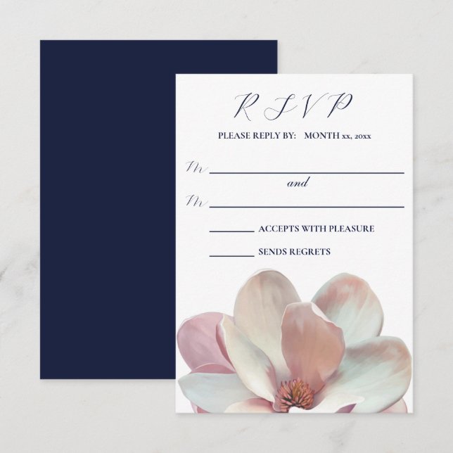 Elegant Magnolia Pink and White Wedding RSVP Card (Front/Back)