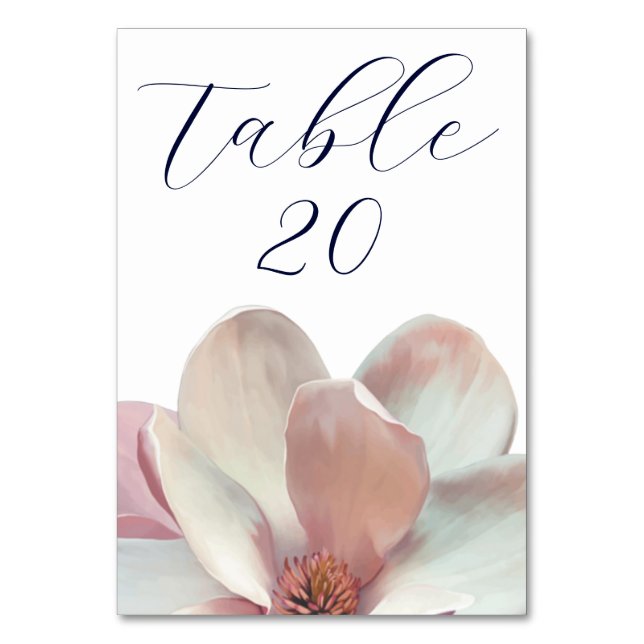 Elegant Magnolia Pink and White Wedding Table Number (Front)