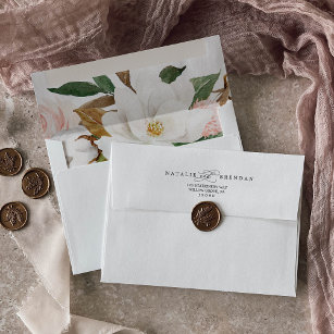 Elegant Magnolia   Romantic Calligraphy Wedding Envelope