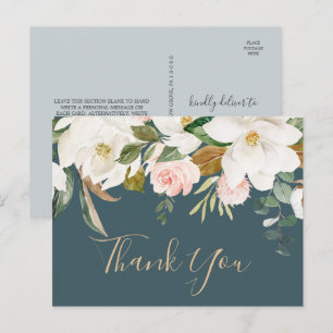 Elegant Magnolia Teal and White Thank You Postcard