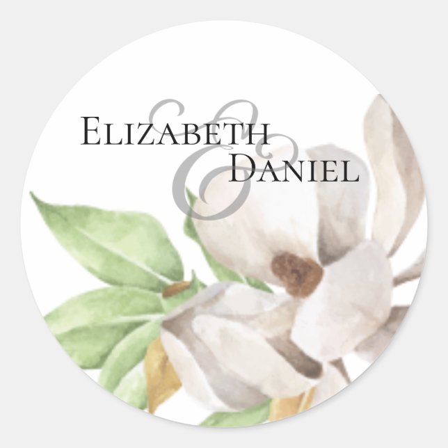 Elegant Magnolia Watercolor Classic Sticker (Front)