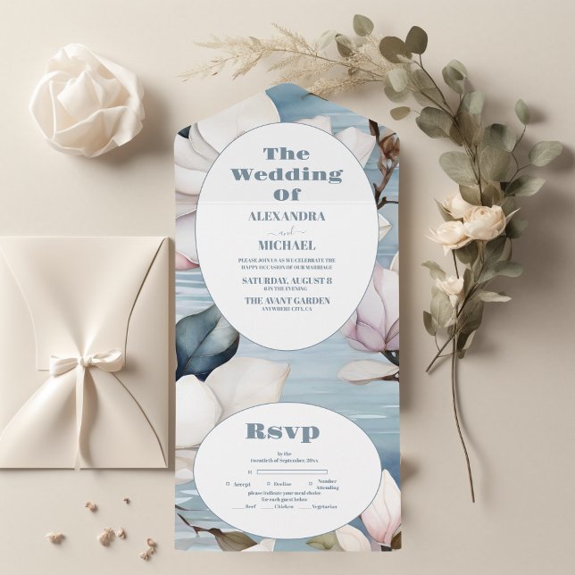 Elegant Magnolia Wedding All In One Invitation (Creator Uploaded)