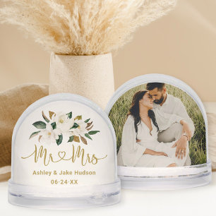Elegant Magnolia Wedding Photo Keepsake Snowglobe