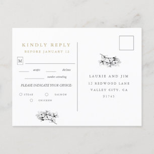 Elegant Magnolia Wedding RSVP with Meal Choice   Invitation Postcard