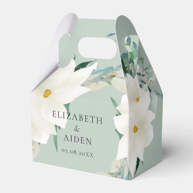 Elegant Magnolia Wedding Sage Green Favor Box (Front Side)