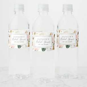 Elegant Magnolia   White and Blush Bridal Shower Water Bottle Label