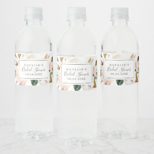 Elegant Magnolia   White and Blush Bridal Shower Water Bottle Label