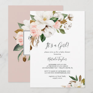 Elegant Magnolia   White and Blush It's a Girl Invitation