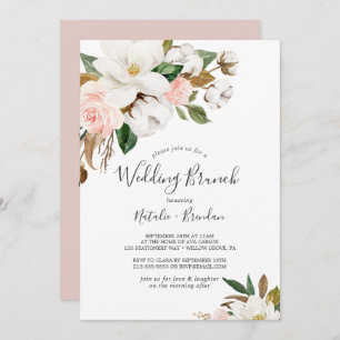 Elegant Magnolia   White and Blush Wedding Brunch Invitation