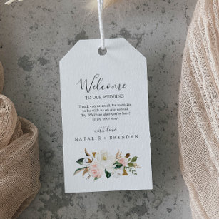 Elegant Magnolia   White and Blush Wedding Welcome Gift Tags