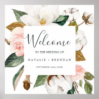 Elegant Magnolia | White and Blush Welcome Wedding Poster