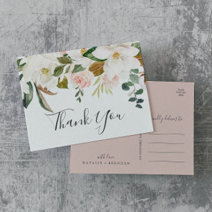 Elegant Magnolia White & Blush Thank You Postcard