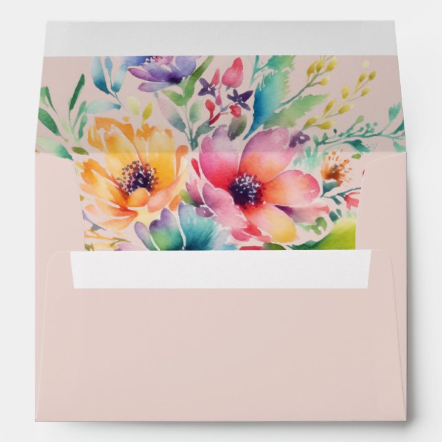 Elegant Magnolia White & Blush  Wedding Envelope (Back (Bottom))