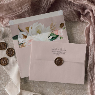 Elegant Magnolia White & Blush Wedding Invitation Envelope